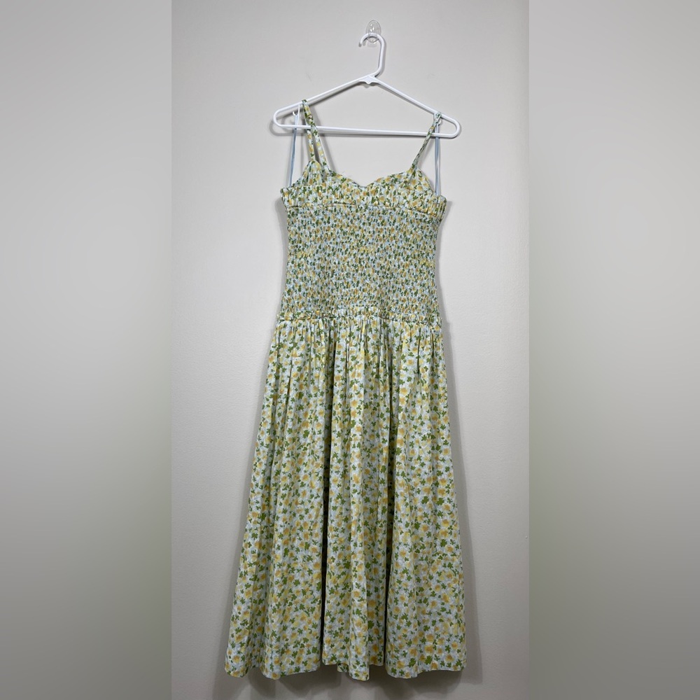 Free People Floral Midi Dress Smocked Sundress Summer Beach Cotton Size M - Picture 11 of 16